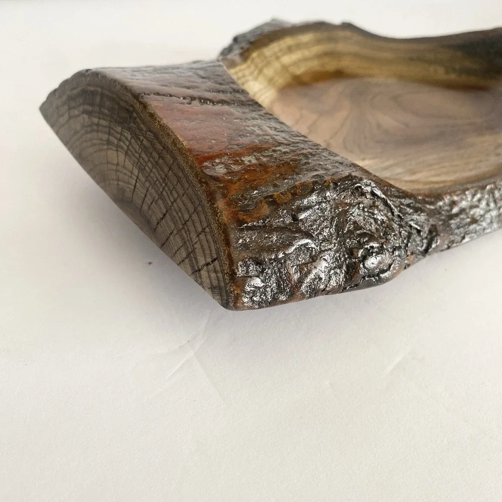 Hand Turned Wooden Bowl Artisan Handmade Live Edge Wood‎ Plant Tray Rustic Art